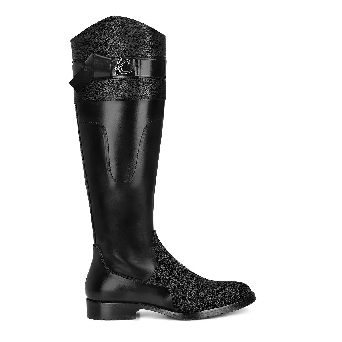 98TMTTS - Franco Cuadra black casual stingray leather riding boots for women