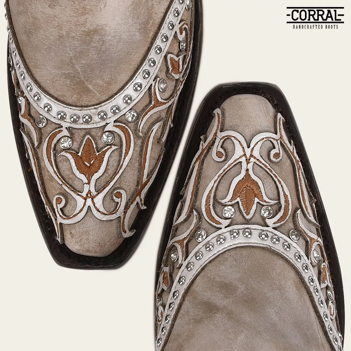 A3837 - Corral white cowgirl western leather floral inlay boots for women