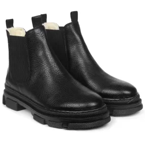 Angulus Black/Black Chelsea boot with elastic and wool lining