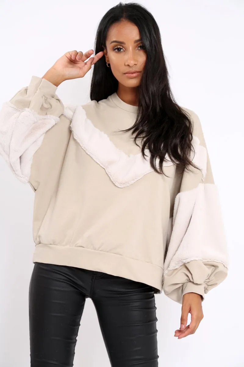 Beige Chevron Fur Jumper - Lara