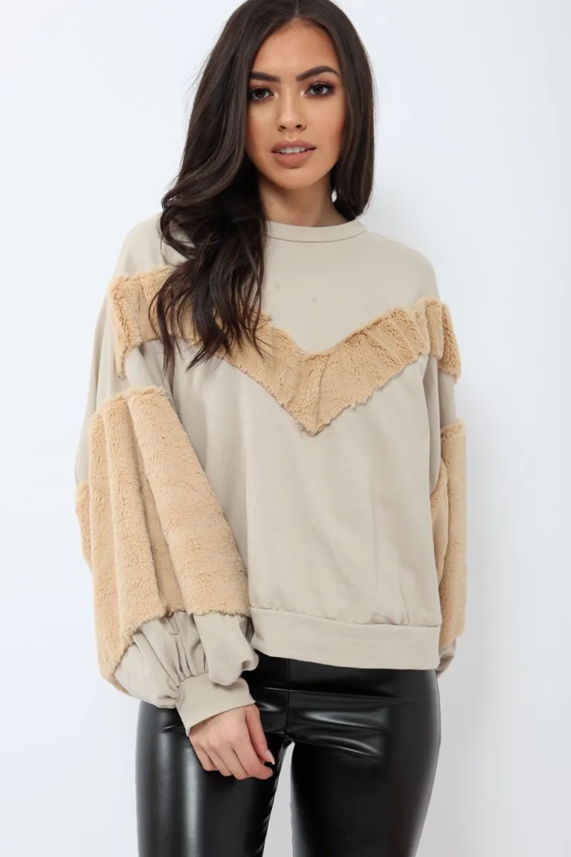 Beige Jumper with Camel Fur - Lara