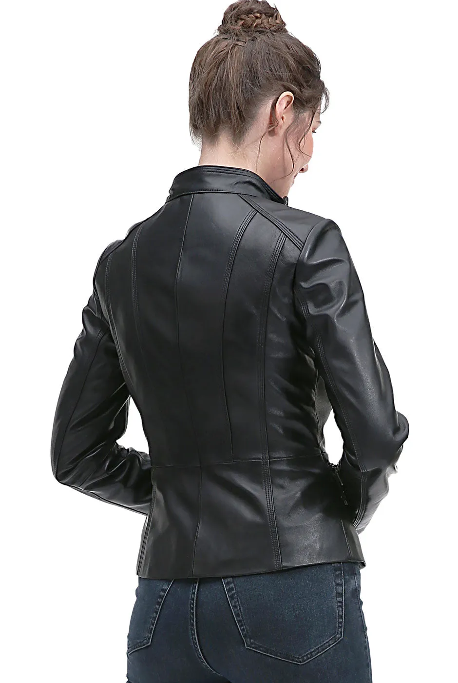 BGSD Women Kayla Lambskin Leather Scuba Jacket