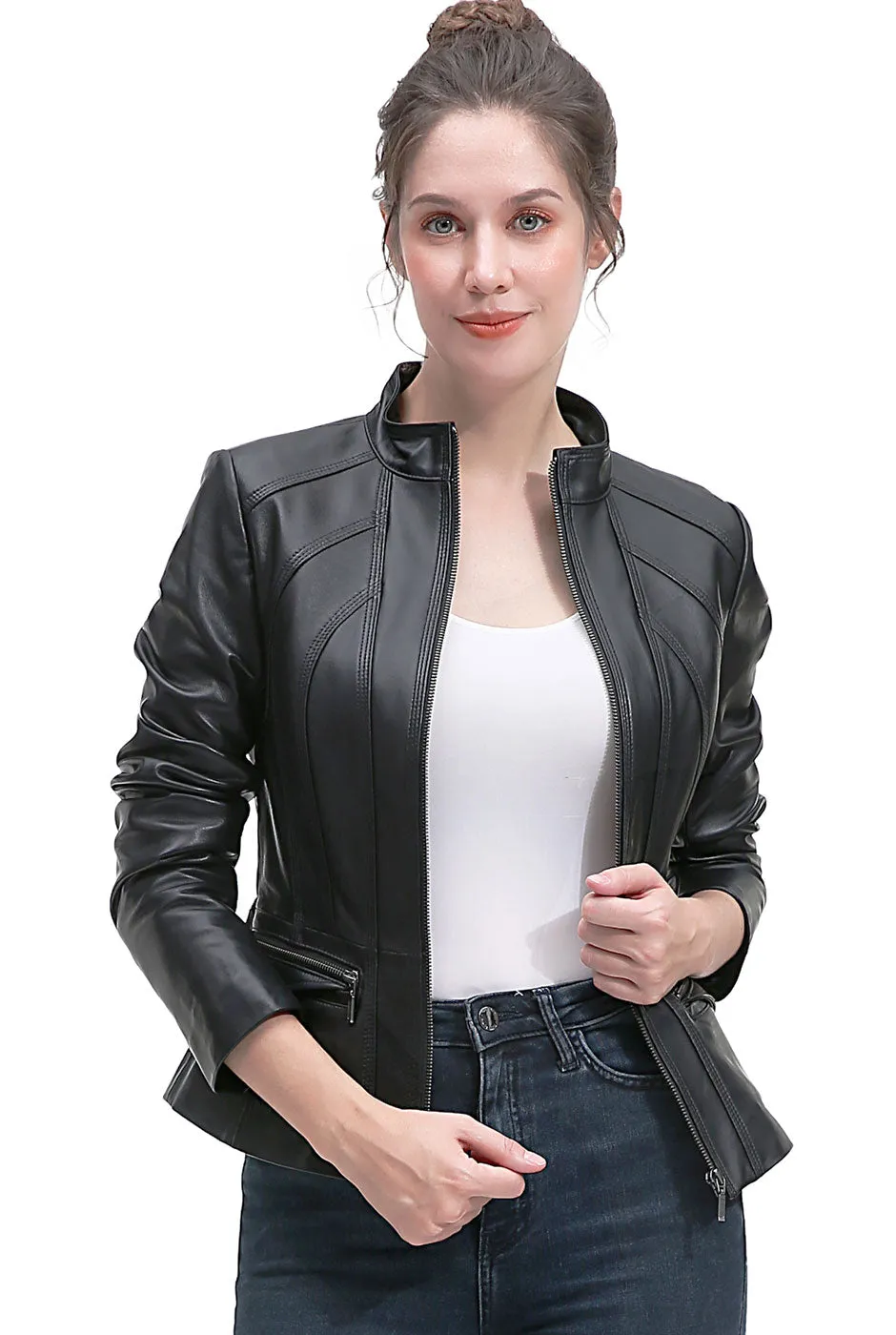 BGSD Women Kayla Lambskin Leather Scuba Jacket