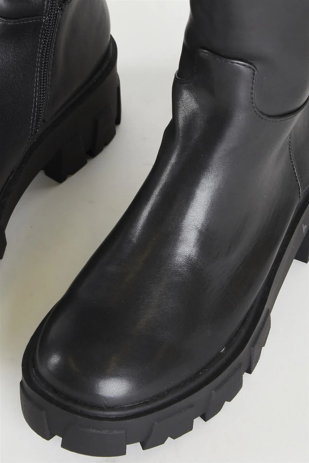 Black Chunky Sole Below Knee-Boot