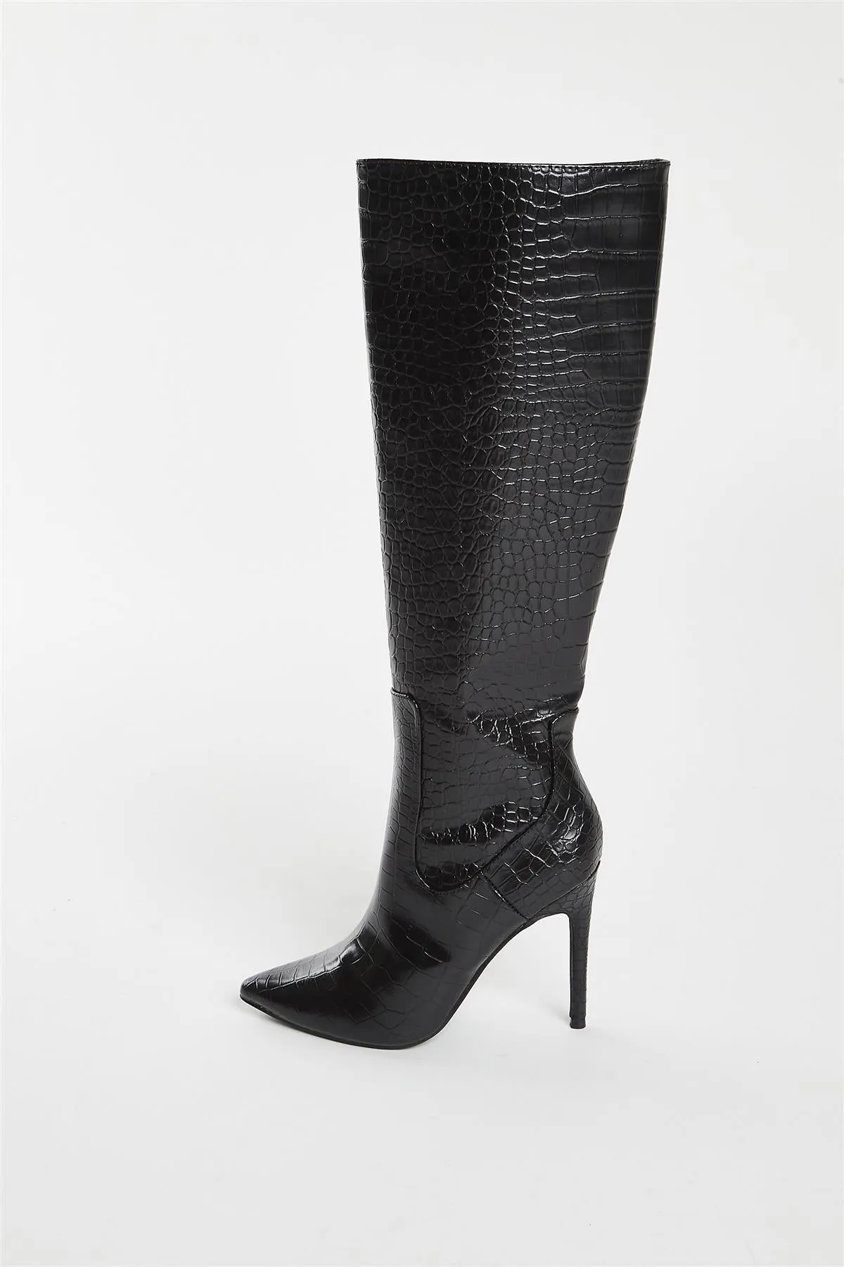 Black Croc Knee High Boot