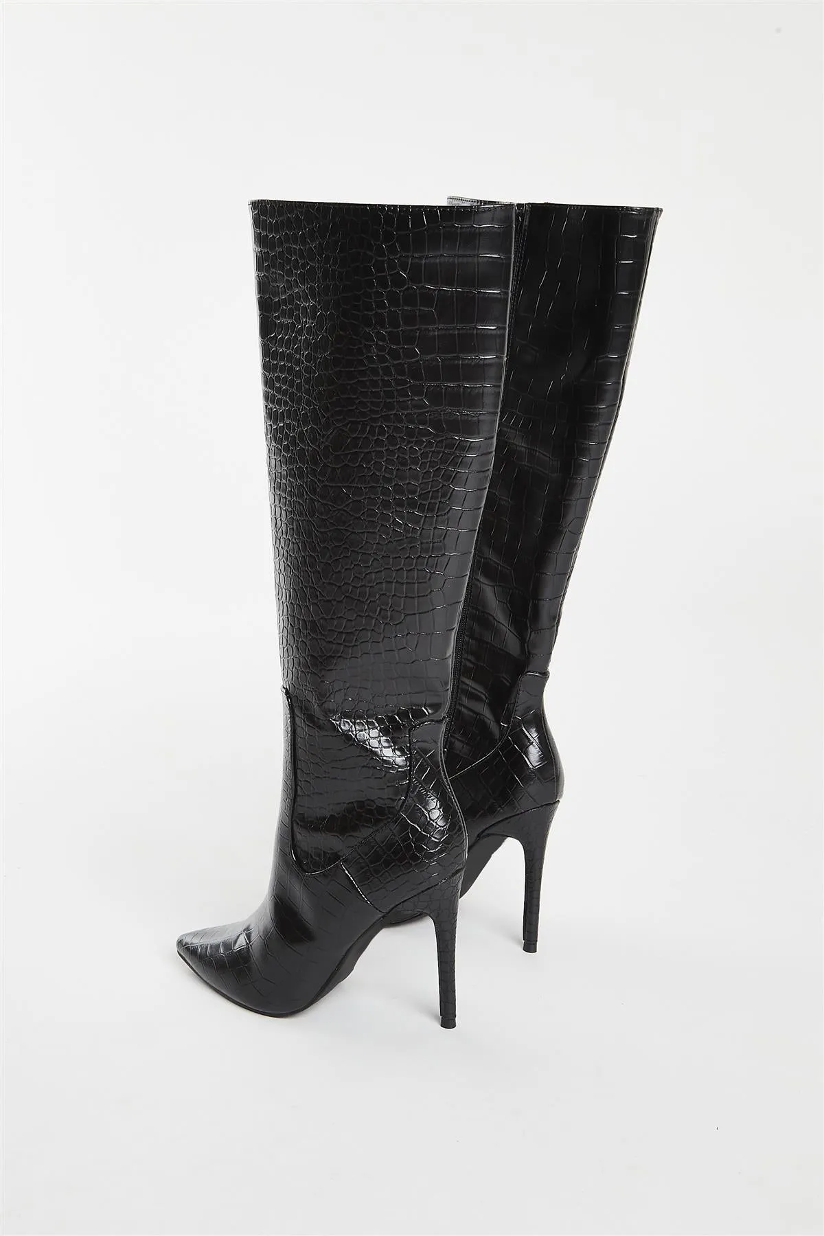 Black Croc Knee High Boot