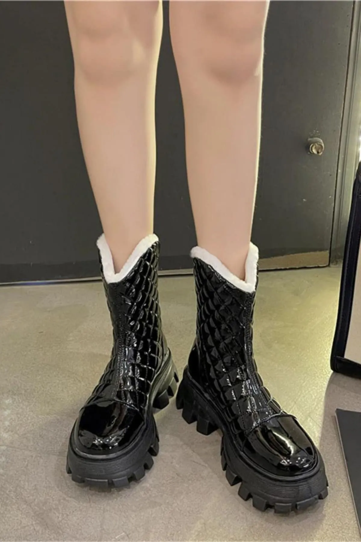 Black Gothic Rave Ankle Latex Boots