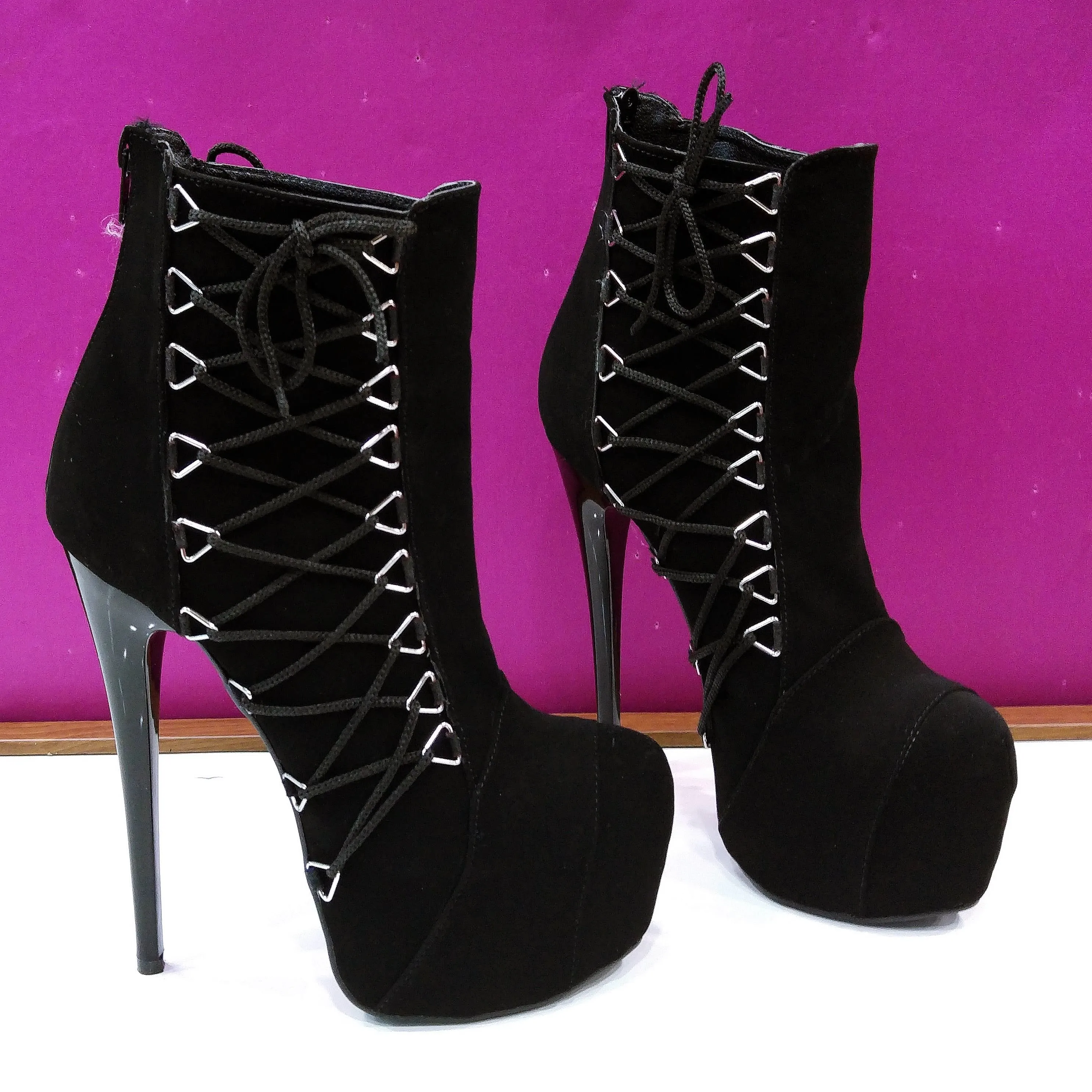 Black Suede Corset Heeled Booties