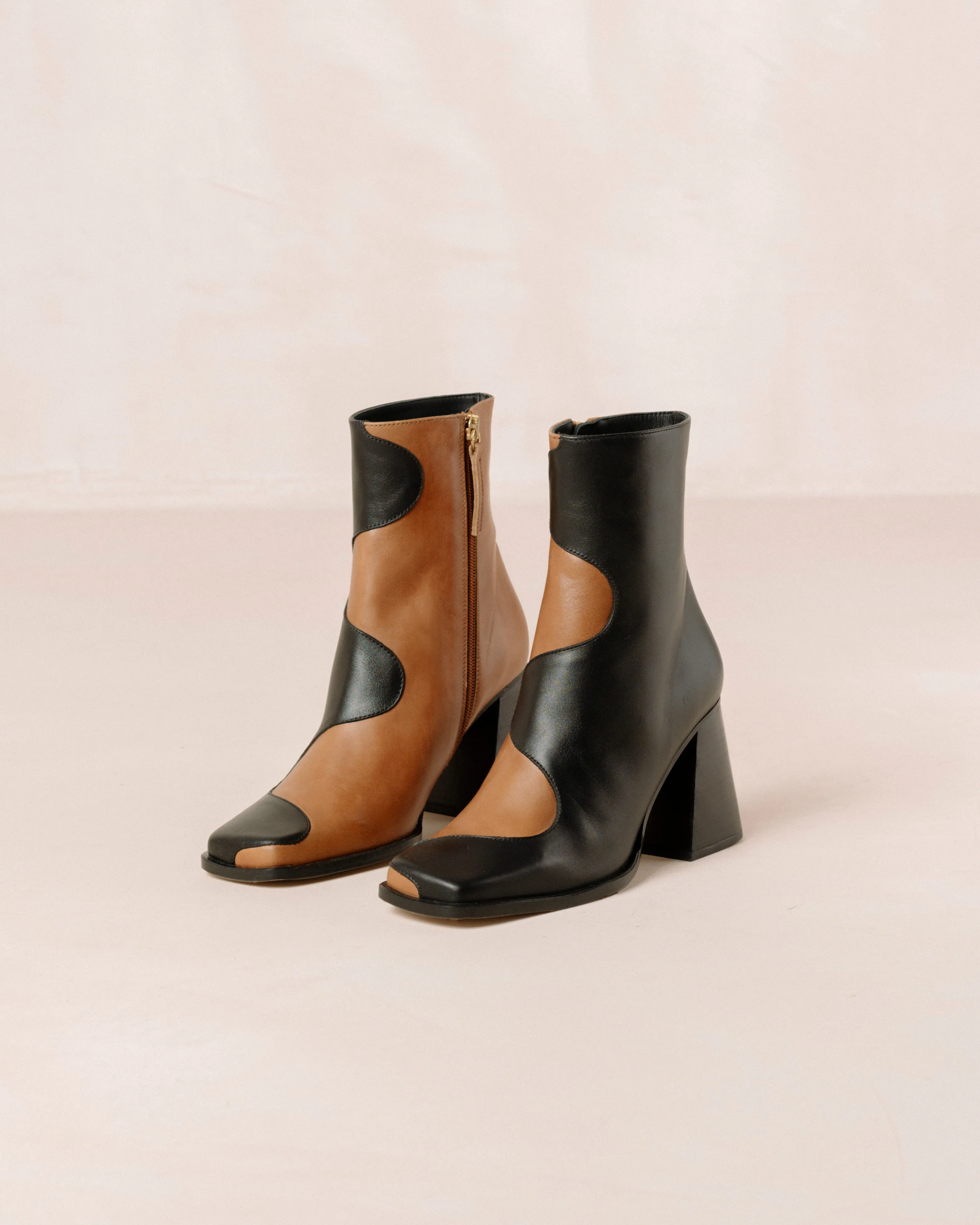 Blair Bicolor Black Camel Leather Ankle Boots