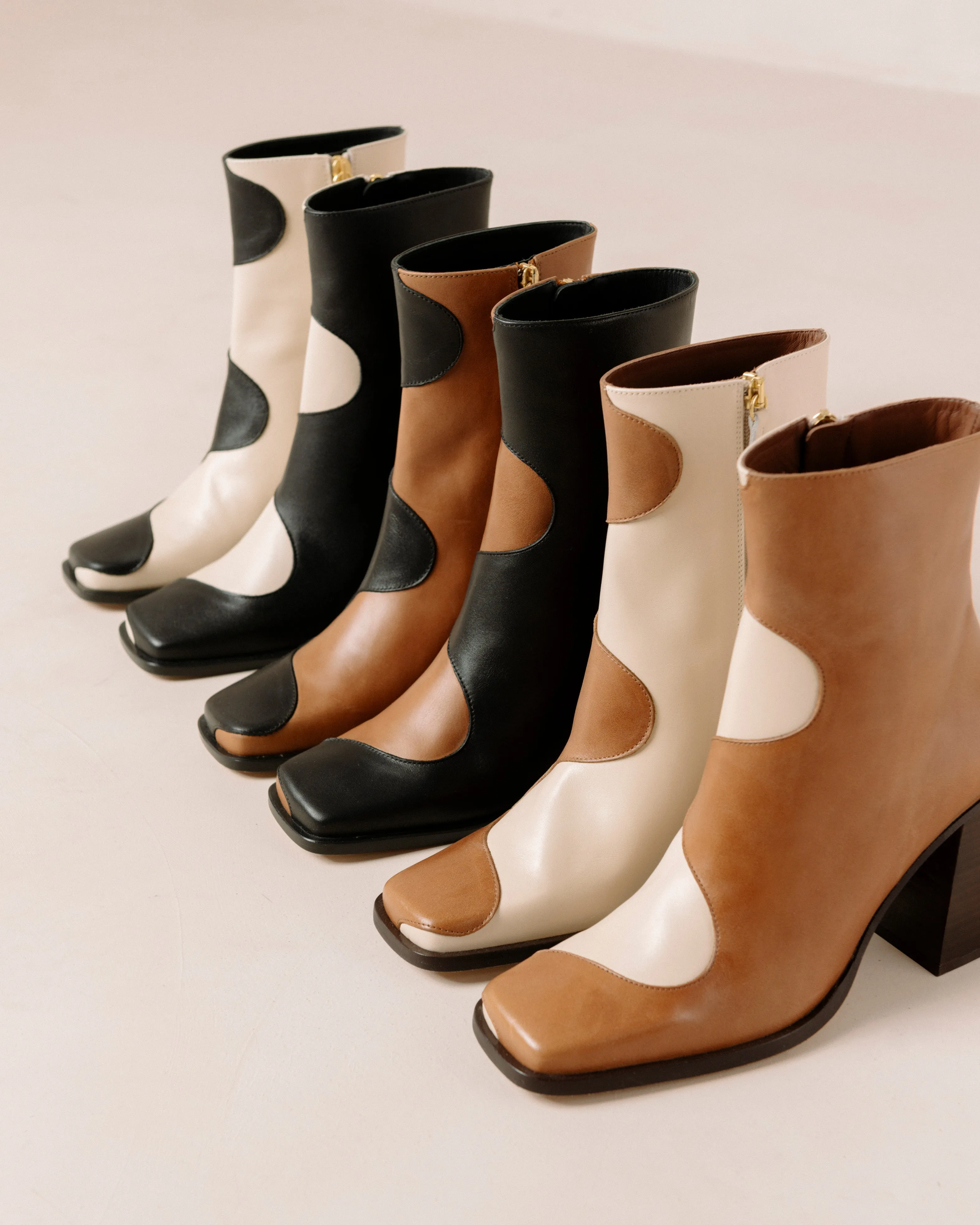 Blair Bicolor Black Camel Leather Ankle Boots