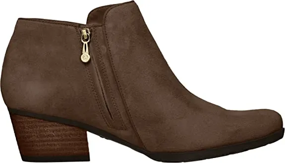 Blondo Villa Dark Taupe Suede Waterproof Block Heeled Almond Toe Ankle Boots