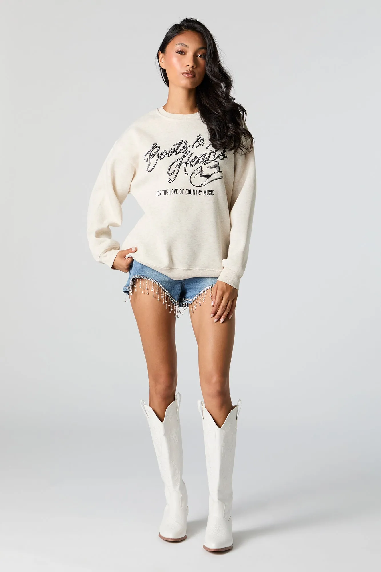 Boots and Hearts Graphic Fleece Sweatshirt