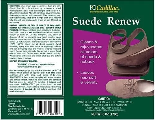 Cadillac Suede Renew - Suede Shoe Cleaner Spray with Brush Cap - 6 Ounces