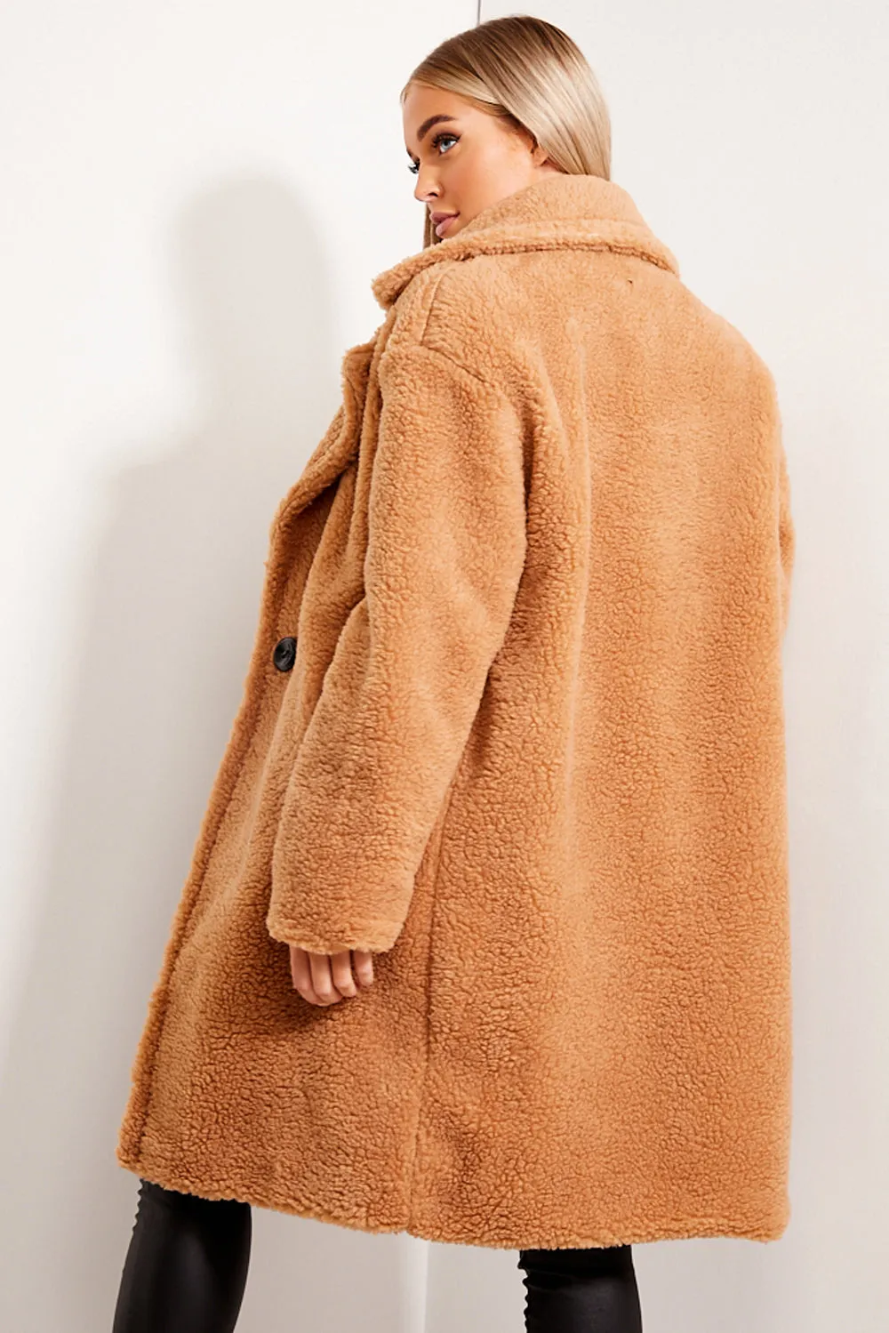 Camel Button Up Teddy Coat