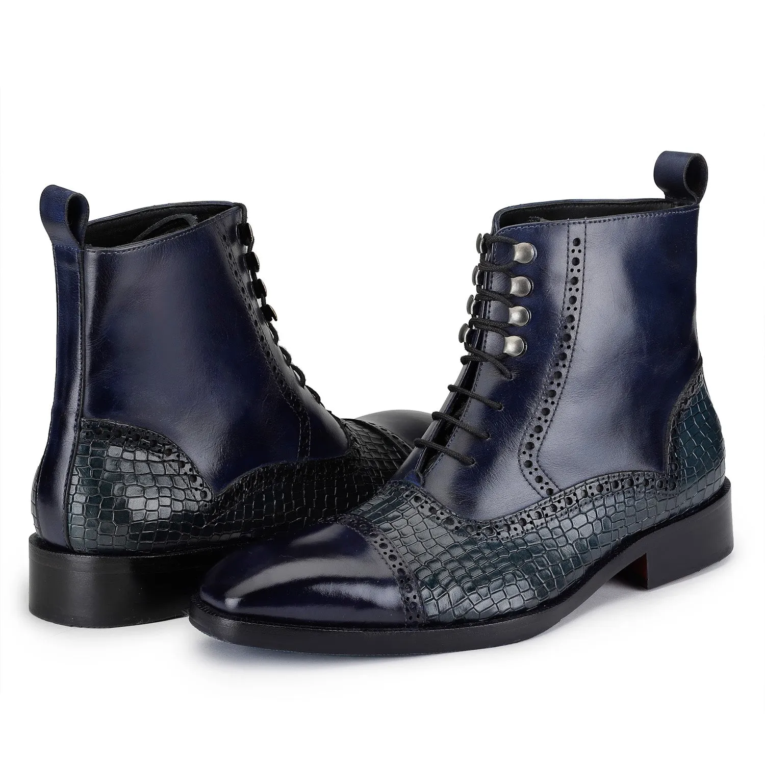 Cap Toe Lace up Boots - Croc Navy