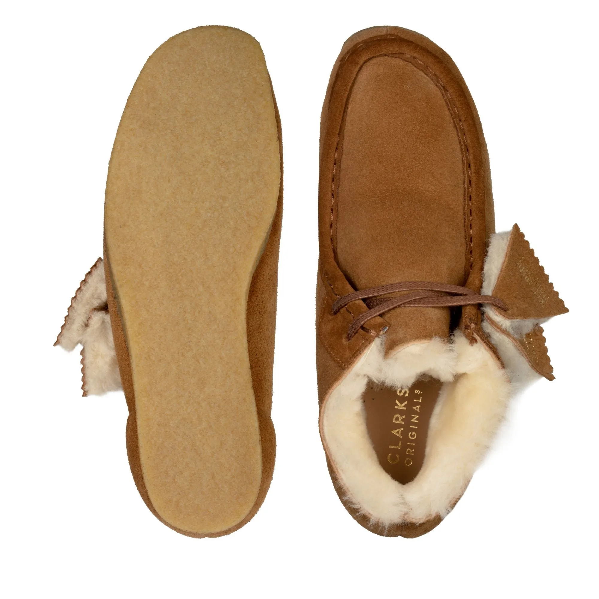 Clarks Women's Shearling Wallabee Boot - Tan with Lined Leather