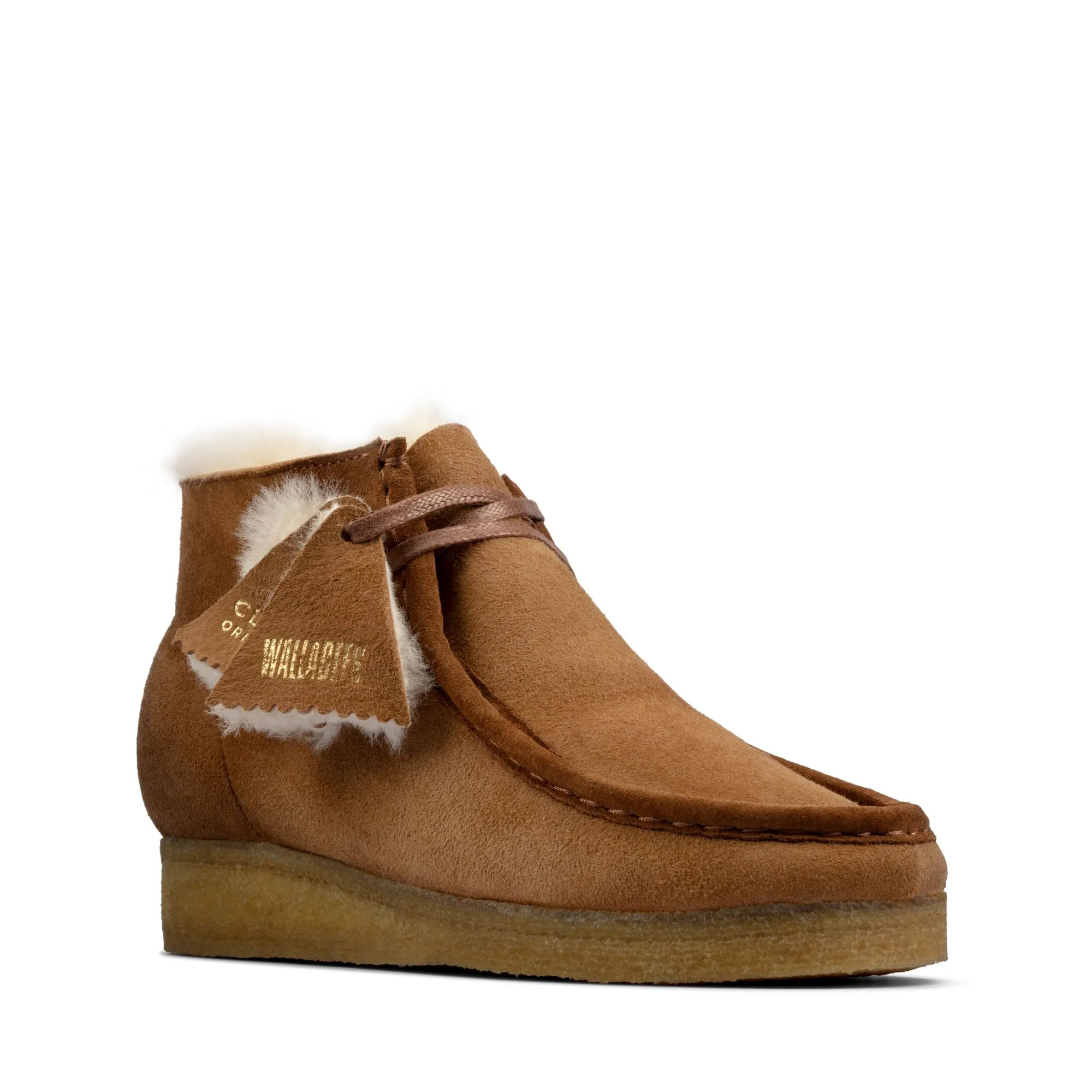 Clarks Women's Shearling Wallabee Boot - Tan with Lined Leather