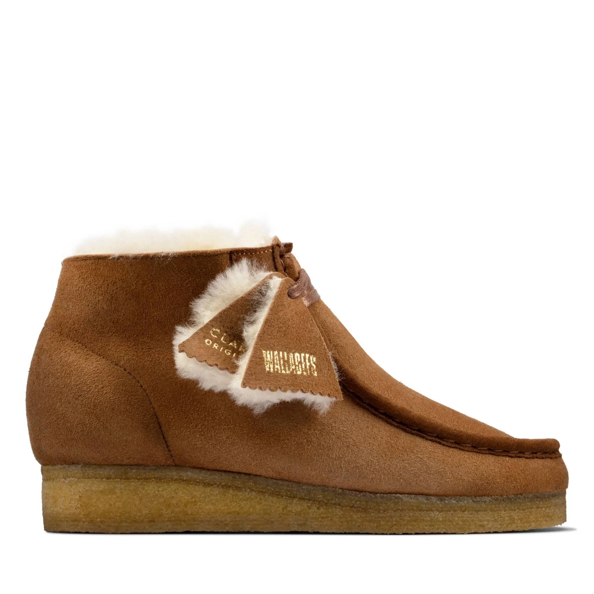 Clarks Women's Shearling Wallabee Boot - Tan with Lined Leather