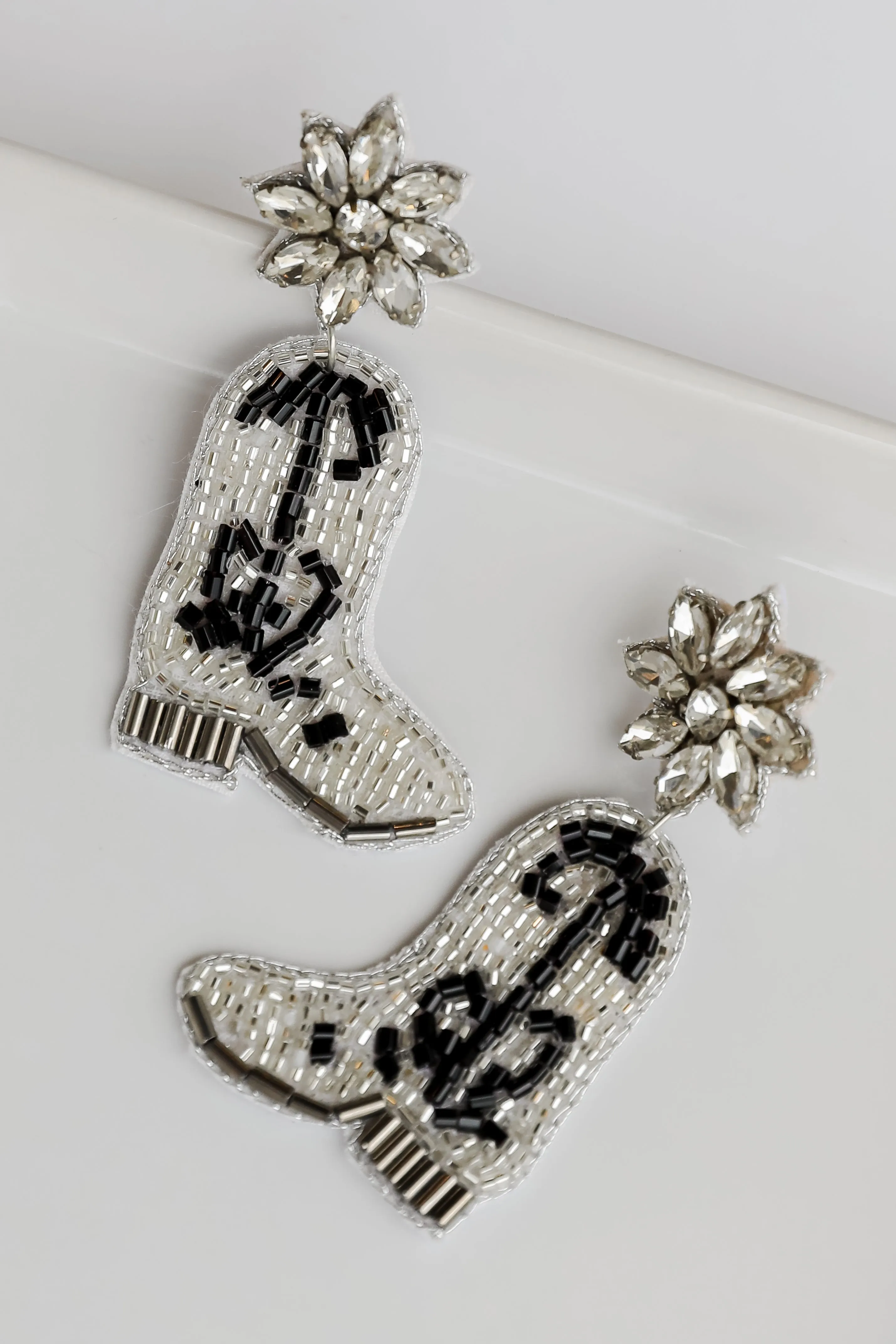 Cowgirl Boots Beaded Rhinestone Drop Earrings