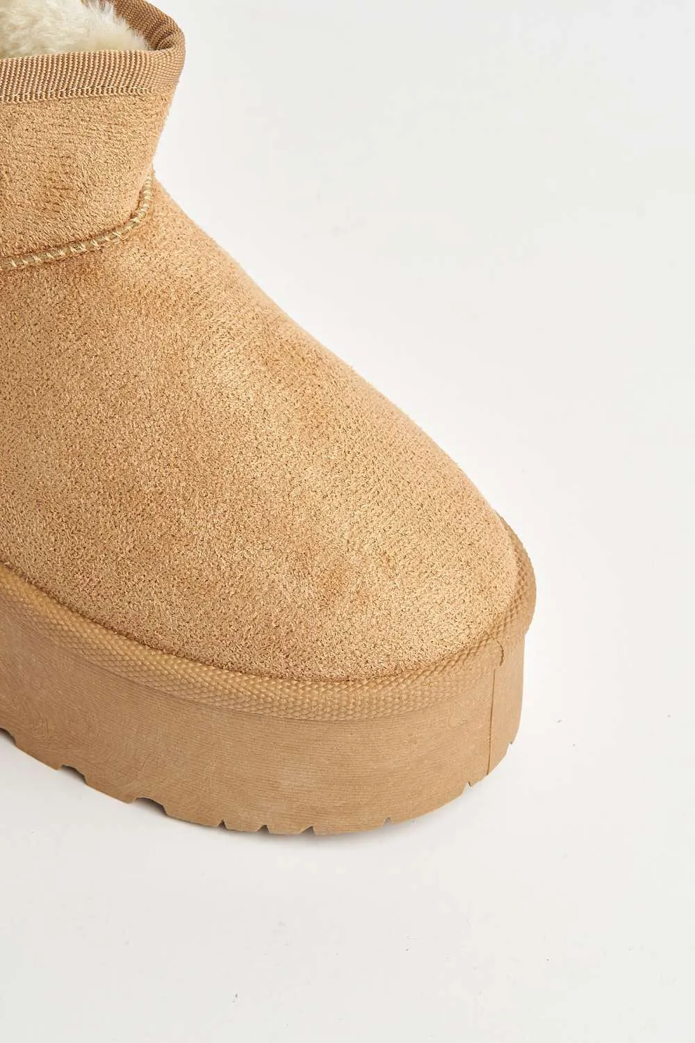 Dahl Faux Fur Lining Chunky Sole Ankle Boots in Sand