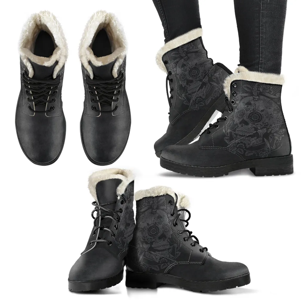 Grey Skull - Fur Leather Boots