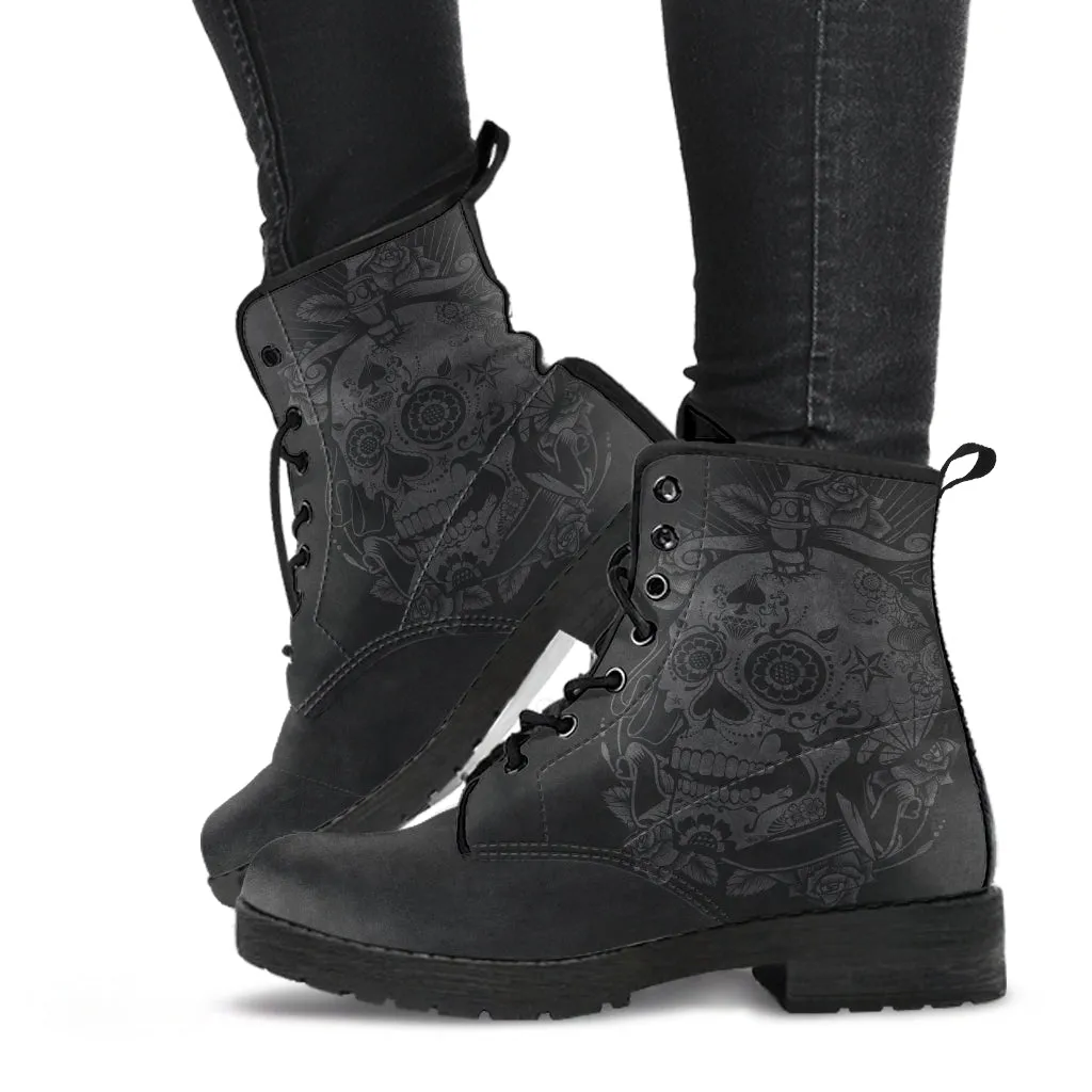 Grey Skull - Vegan Leather Boots