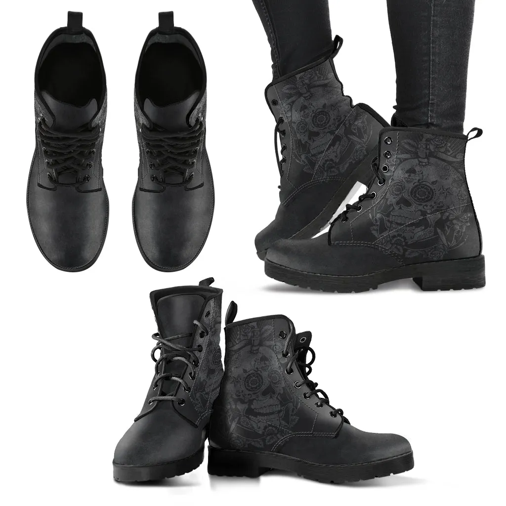 Grey Skull - Vegan Leather Boots