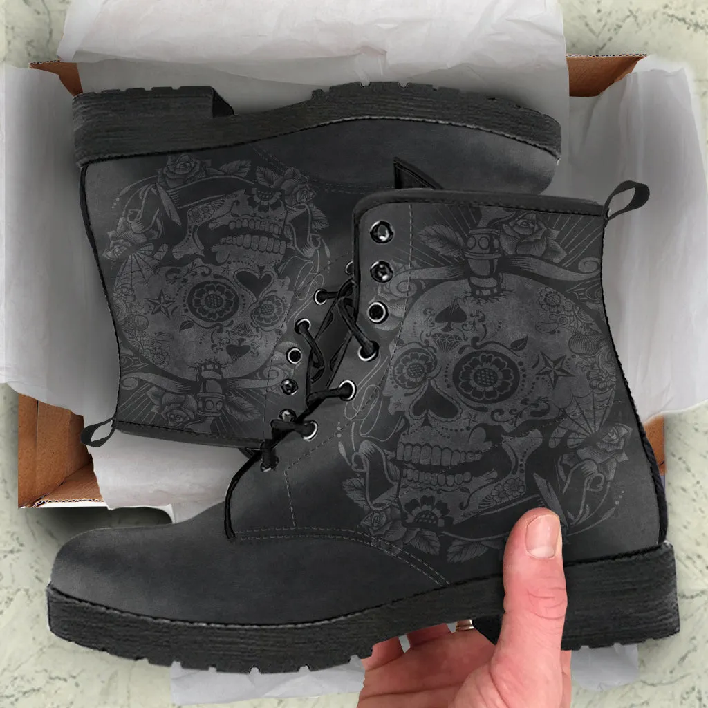 Grey Skull - Vegan Leather Boots