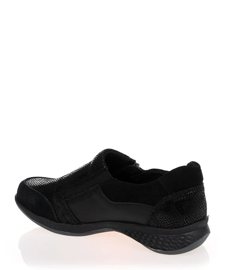 Just Bee Cedana Black Leather Wide Fit Shoe