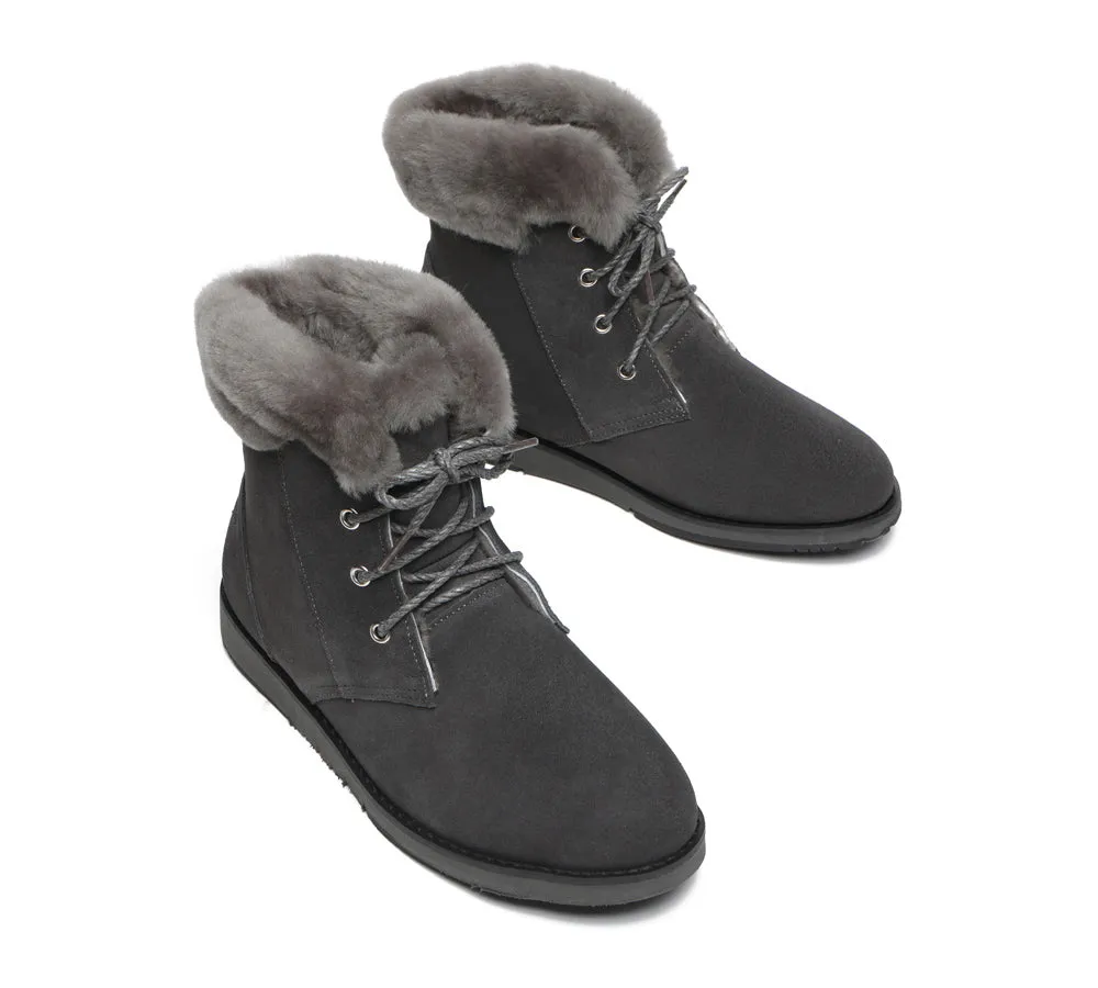 Lace Up Ankle Fashion Sheepskin Women Boots Bonnie