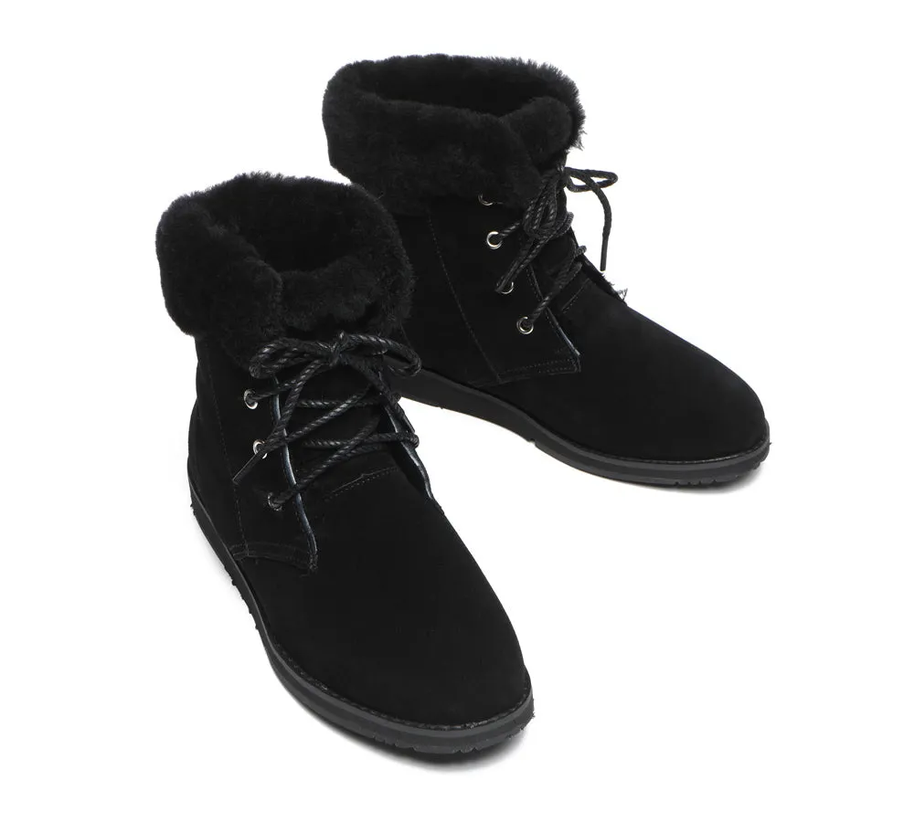 Lace Up Ankle Fashion Sheepskin Women Boots Bonnie