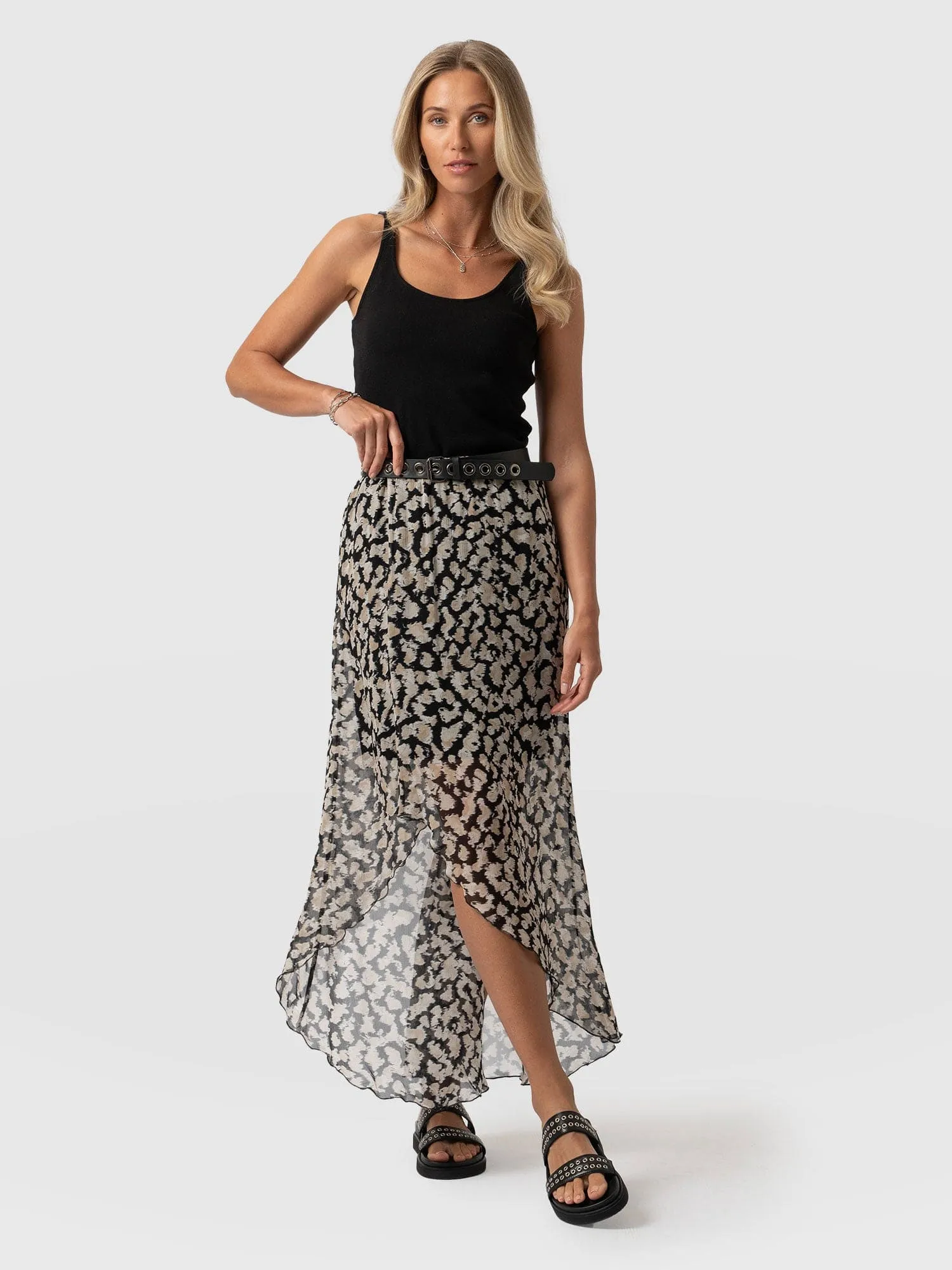 Lexi High Low Skirt - Black Confetti Petal