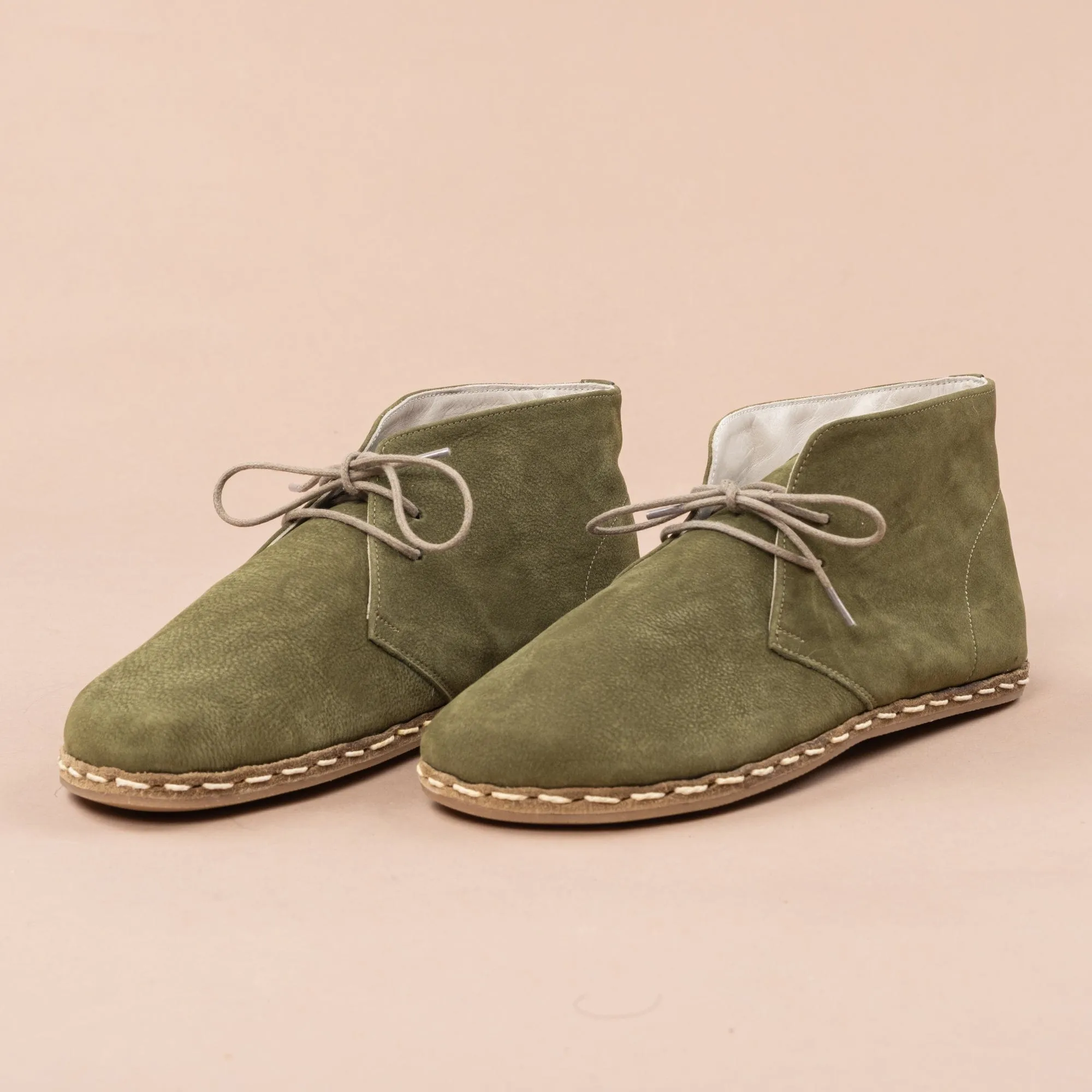 Men's Olive Barefoot Boots with Laces