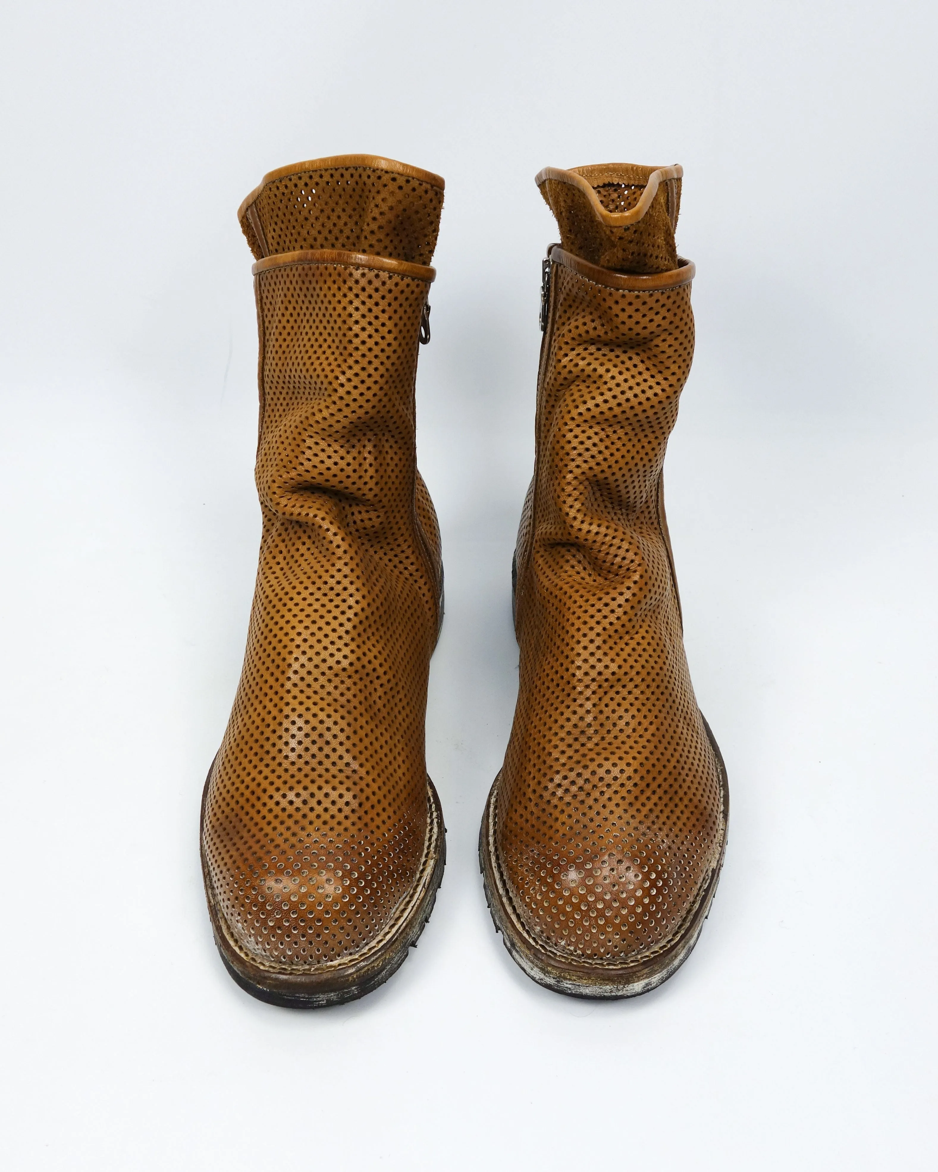 Mihara Yasuhiro Perforated Tan Leather Boots 1990's