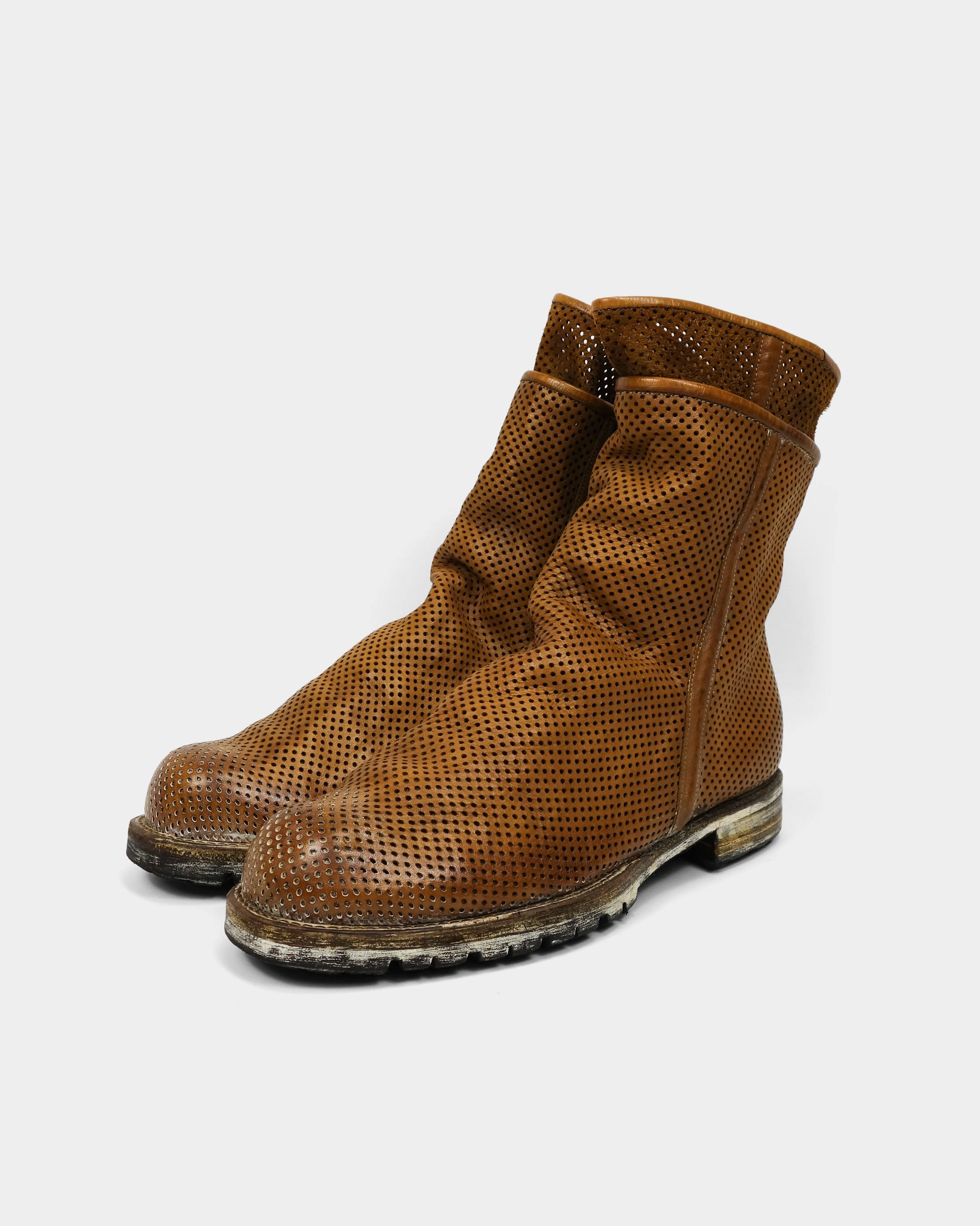 Mihara Yasuhiro Perforated Tan Leather Boots 1990's