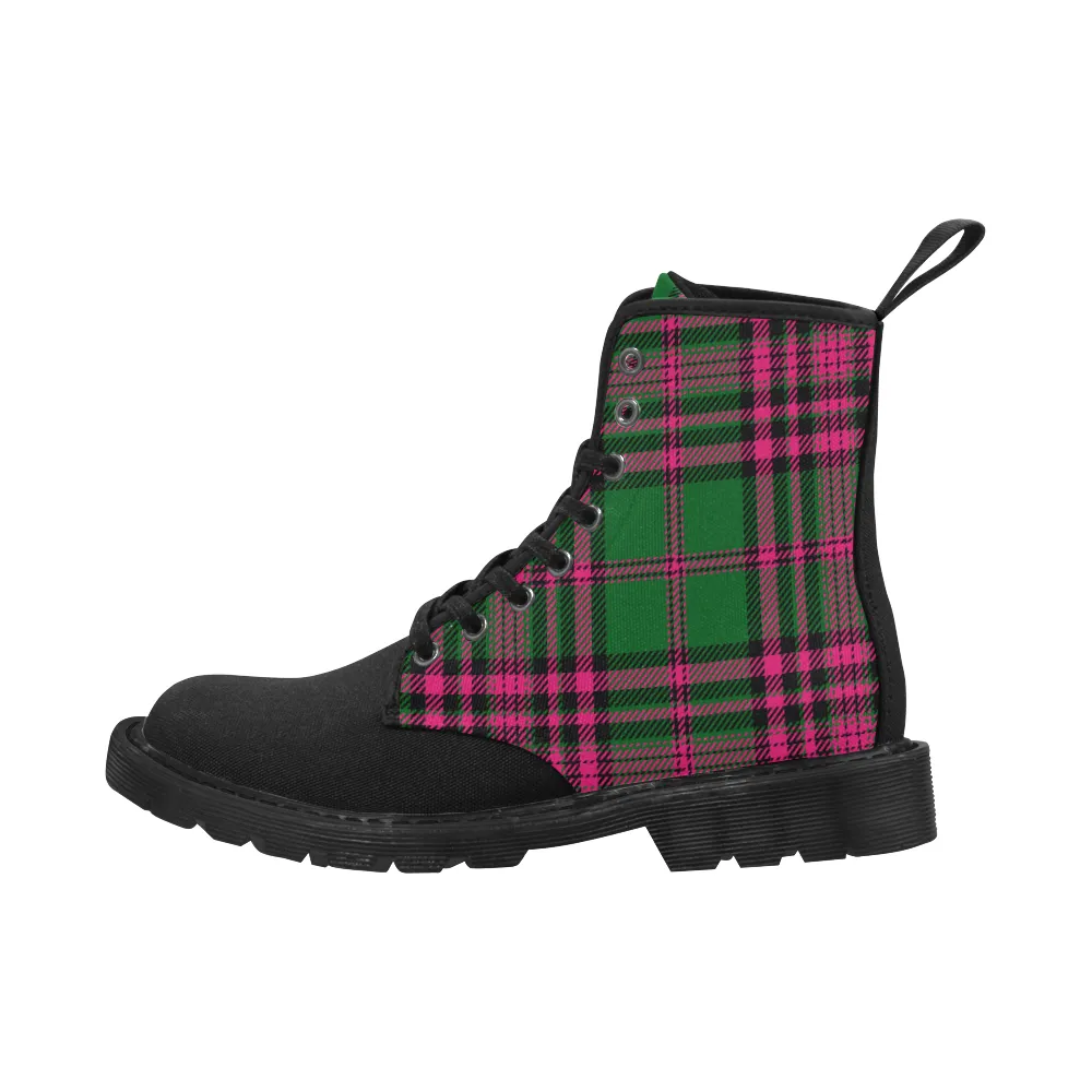 Pink Green Combat Boots - black