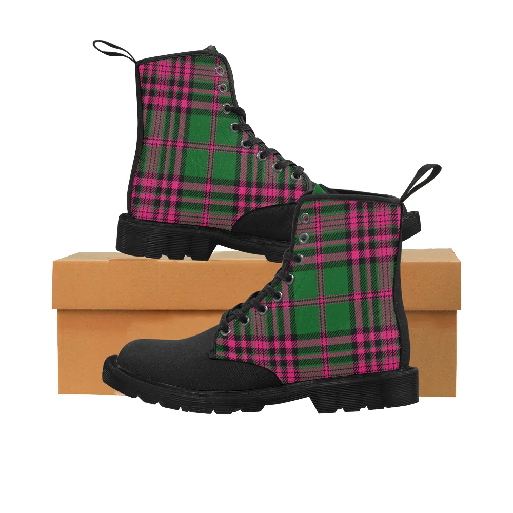 Pink Green Combat Boots - black