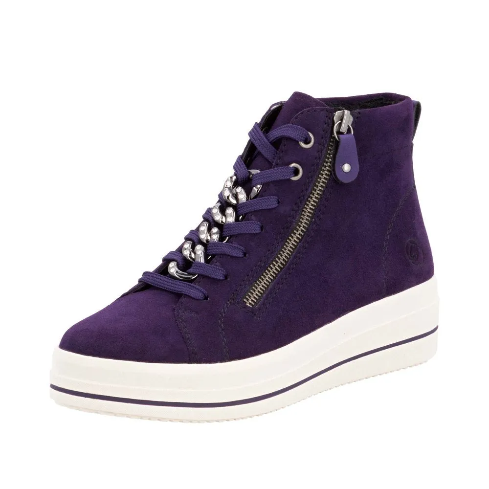 Remonte Ladies Suede Aubergine Lace Up Ankle Boots D1C70-30