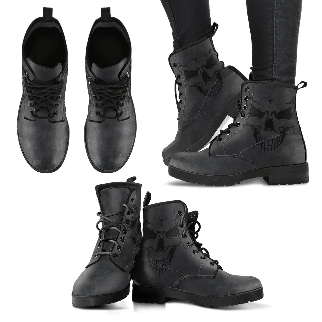 Skull Face Vegan Leather Boots