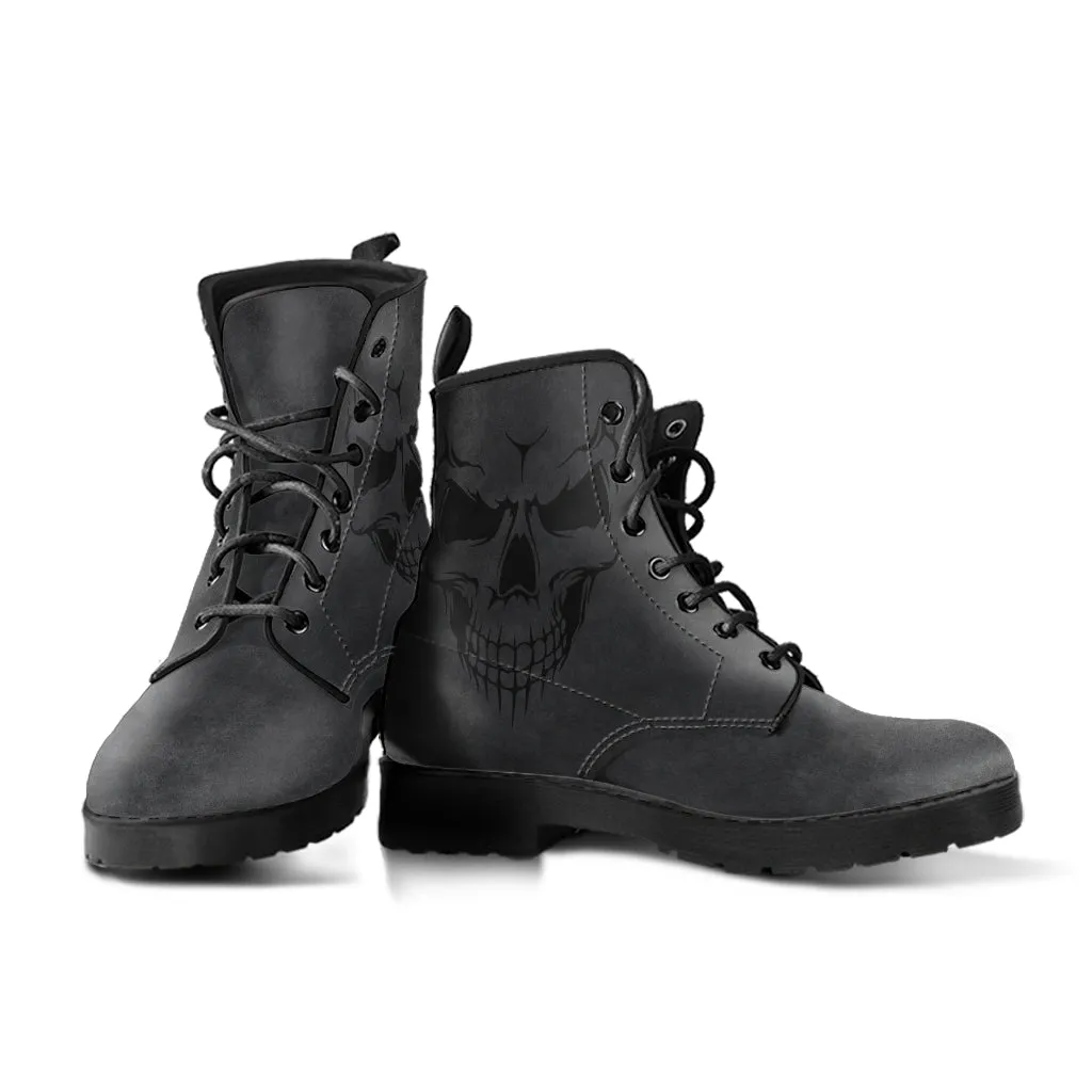 Skull Face Vegan Leather Boots