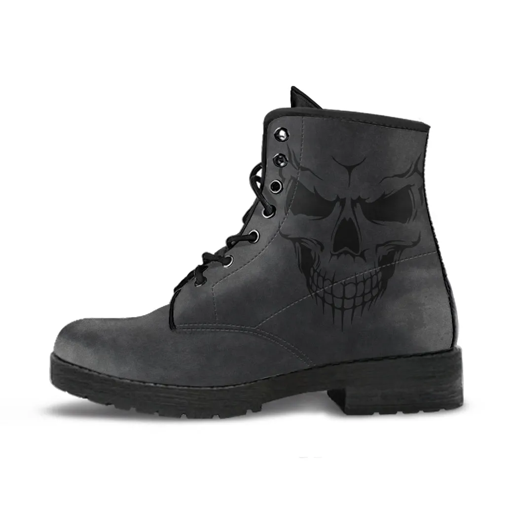 Skull Face Vegan Leather Boots