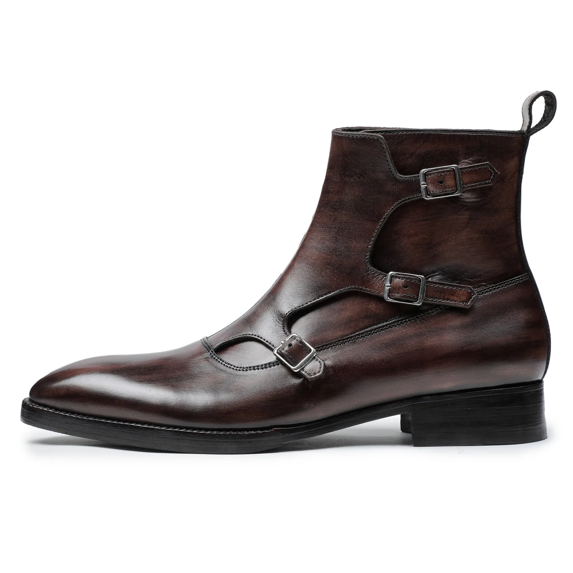 Triple Monk Strap Boots - Dark Brown