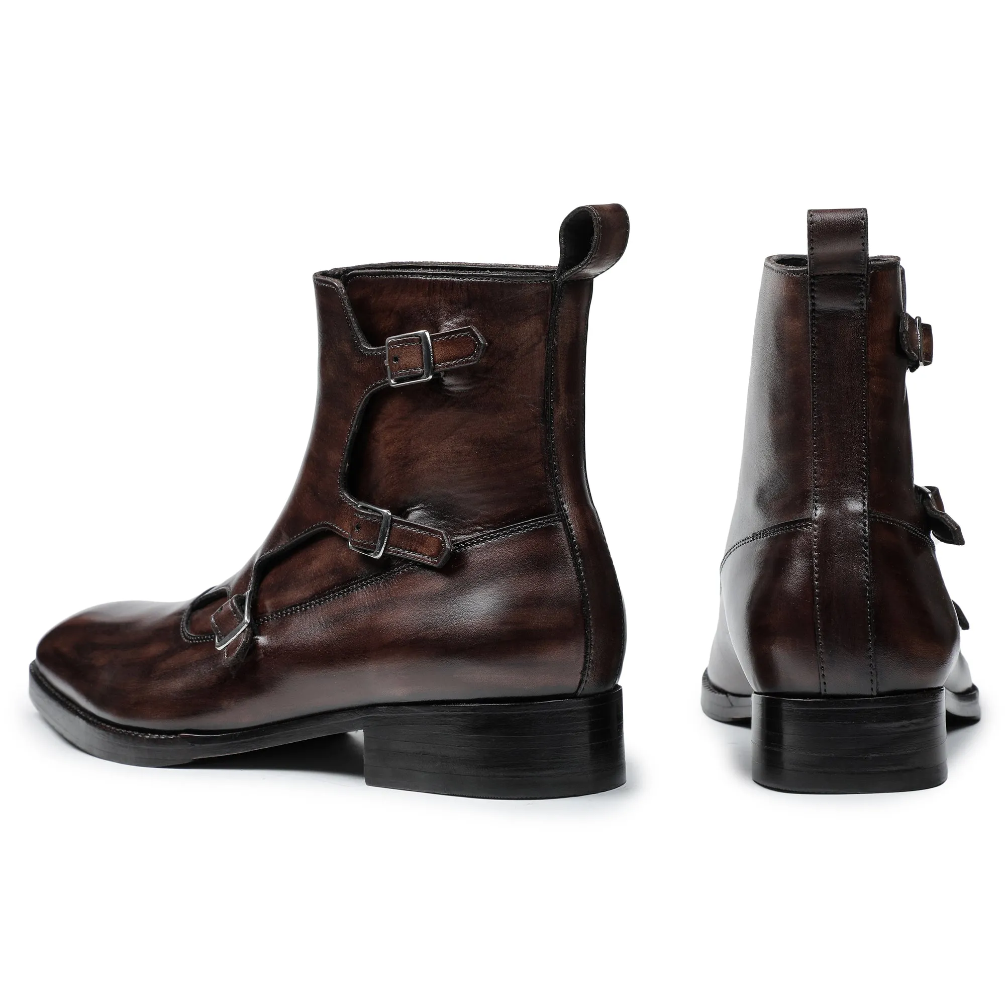 Triple Monk Strap Boots - Dark Brown