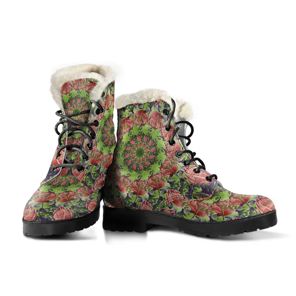 Watercolor Flowers - Fur Vegan Boots