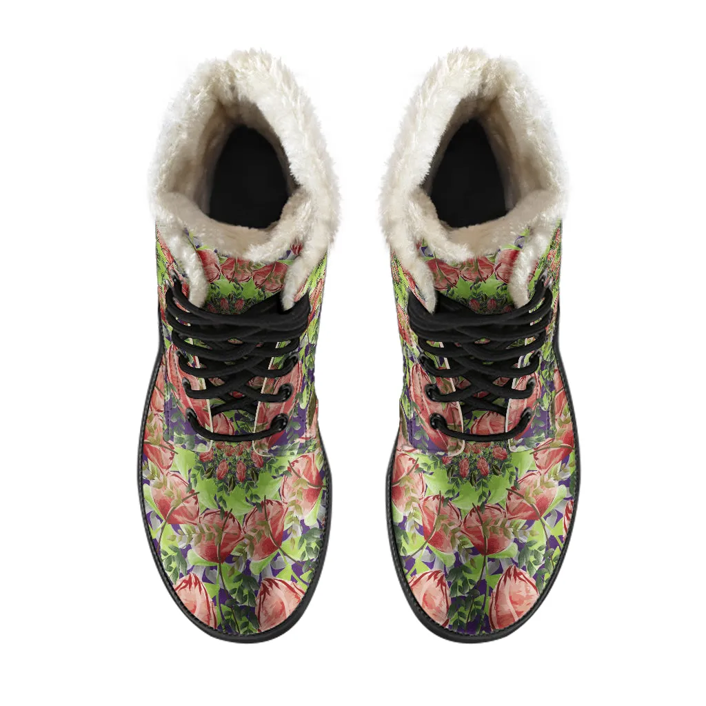 Watercolor Flowers - Fur Vegan Boots