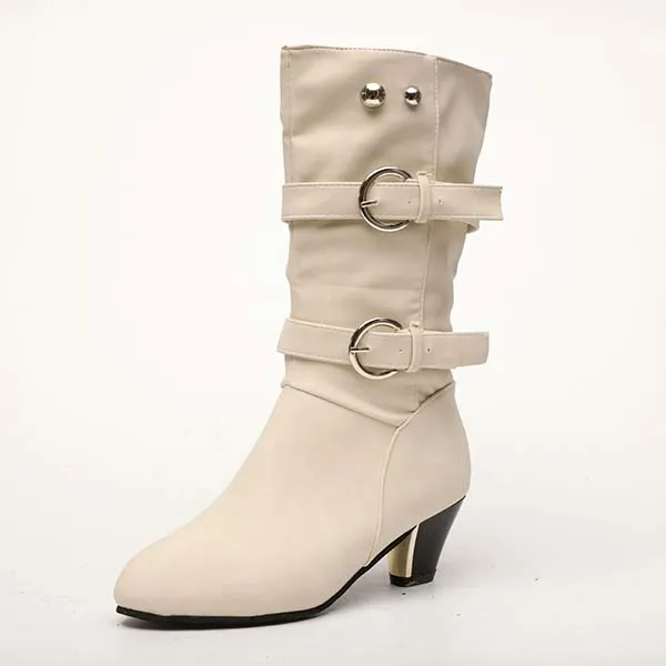 Women'S Autumn/Winter Soft Leather Mid Heel Boots 59801674