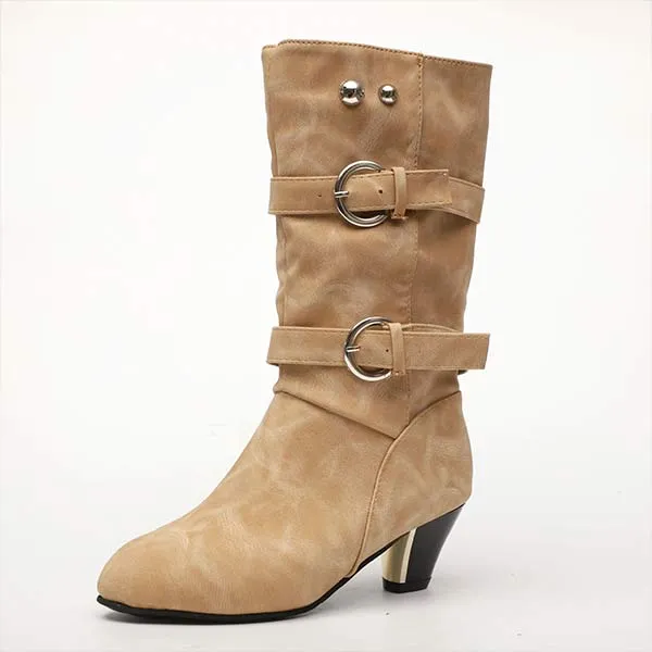 Women'S Autumn/Winter Soft Leather Mid Heel Boots 59801674