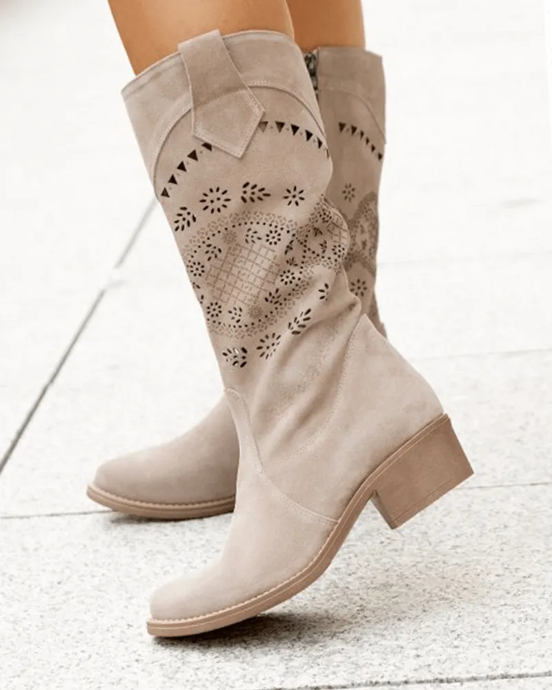 Women's Casual Hollow-out Zipper Flat Boots