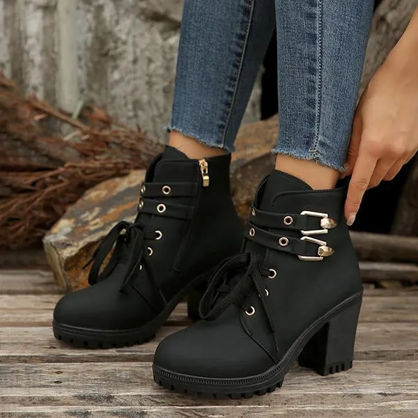 Women's Casual Lace-Up Chunky Heel Short Boots 19740060S