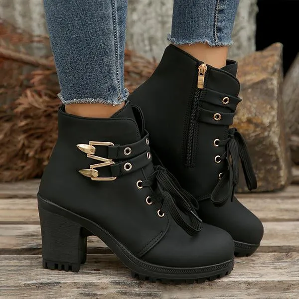 Women's Casual Lace-Up Chunky Heel Short Boots 19740060S